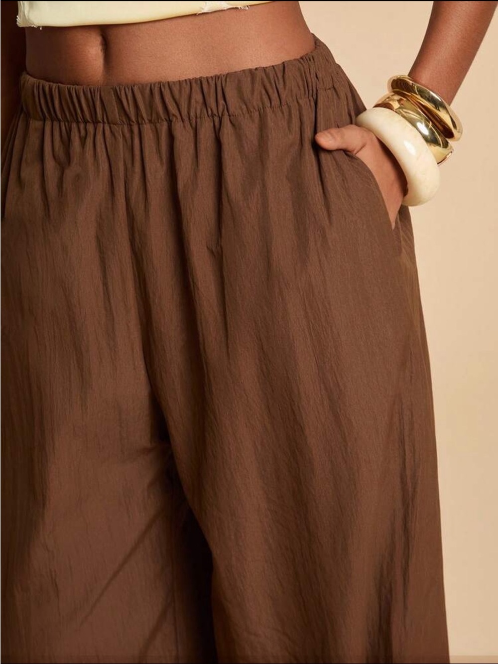 Brown Elastic-Waist Harem Pants - Picture 3 of 7